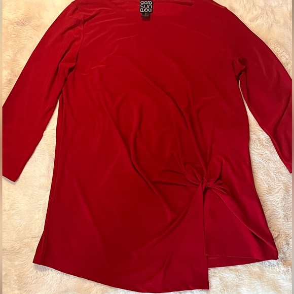 Clara Sun Woo | Twist Tie Tunic Top Asymmetrical Hem 3/4 sleeves in Red | Small - Picture 3 of 14